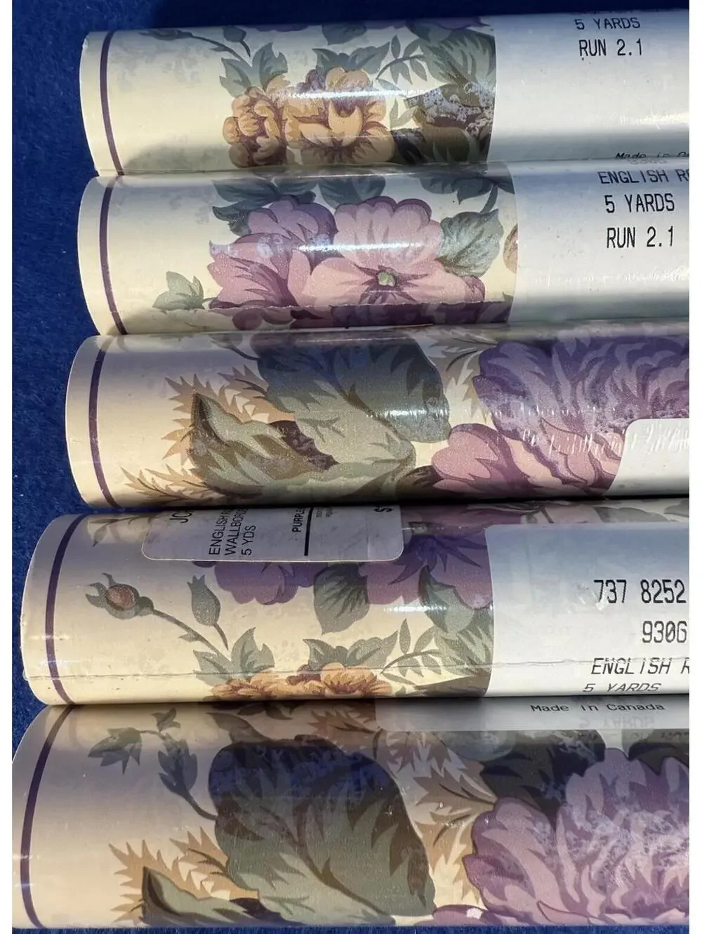 5 Rolls JCPenney ENGLISH ROSE- Purple Wallpaper Border 5 Yards Ea Vintage Floral